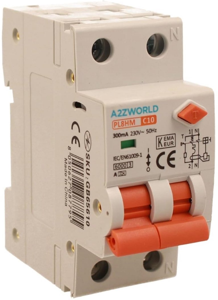 RCBO Type A - 10A C10 - 300mA Differentiaalstroomschakelaar - 2P - 230V