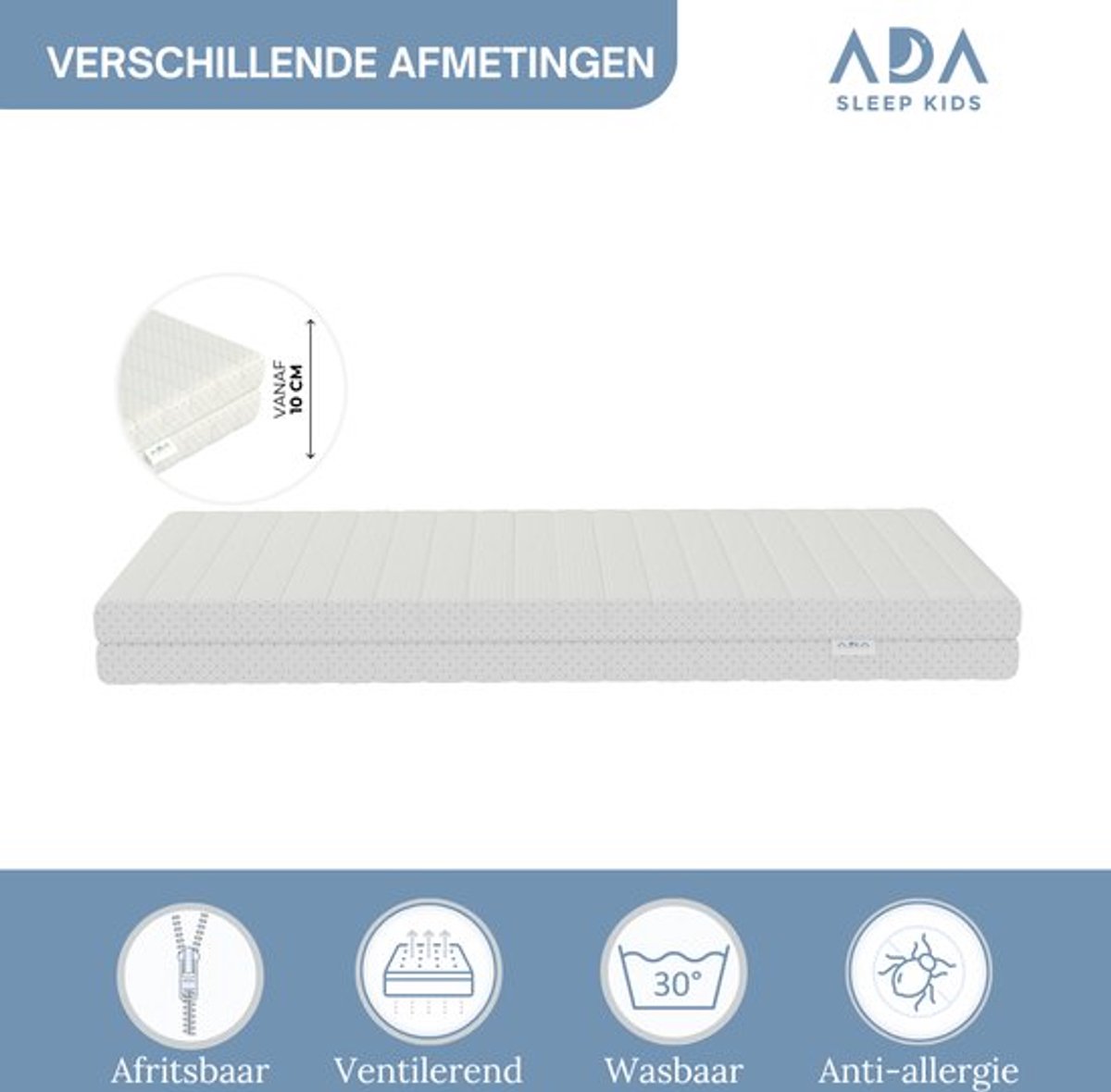 Ada Sleep® Ada Sleep HR Koudschuim Matras 80x160 cm - 14 cm - Orthopedische Matrassen - HR+ Technologie - Gemiddeld Wit