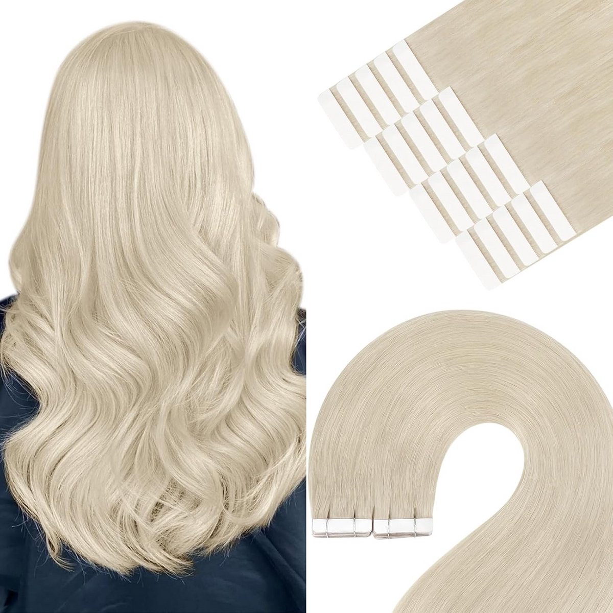 Tape-in Haarverlenging Echt Haar Platinablond 30 cm Remy Onzichtbaar