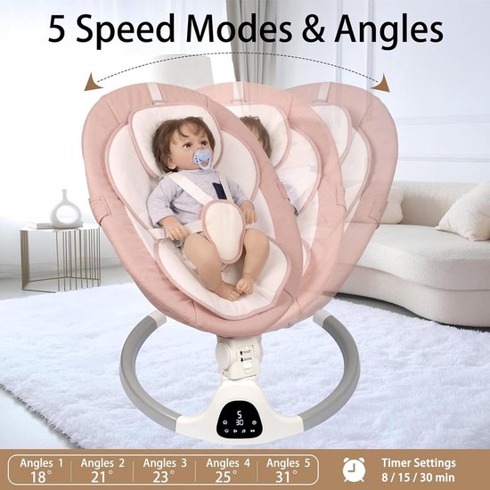 Elektrische Babyschommel met Bluetooth en Muziek - Verstelbaar en Veilig — afbeelding 5