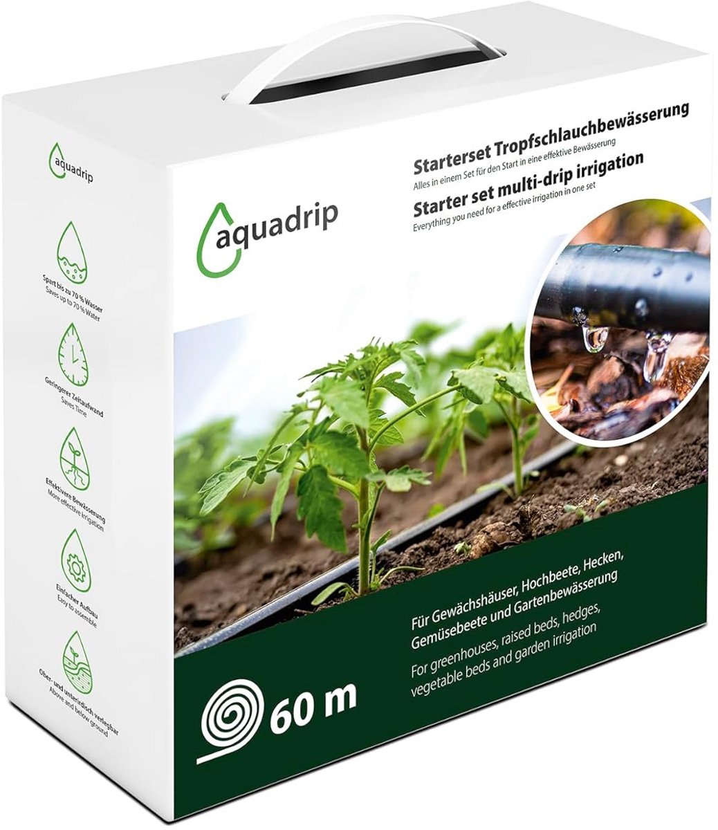Druppelslang Irrigatieset 60m met Drukcompensatie voor Tuin en Kas