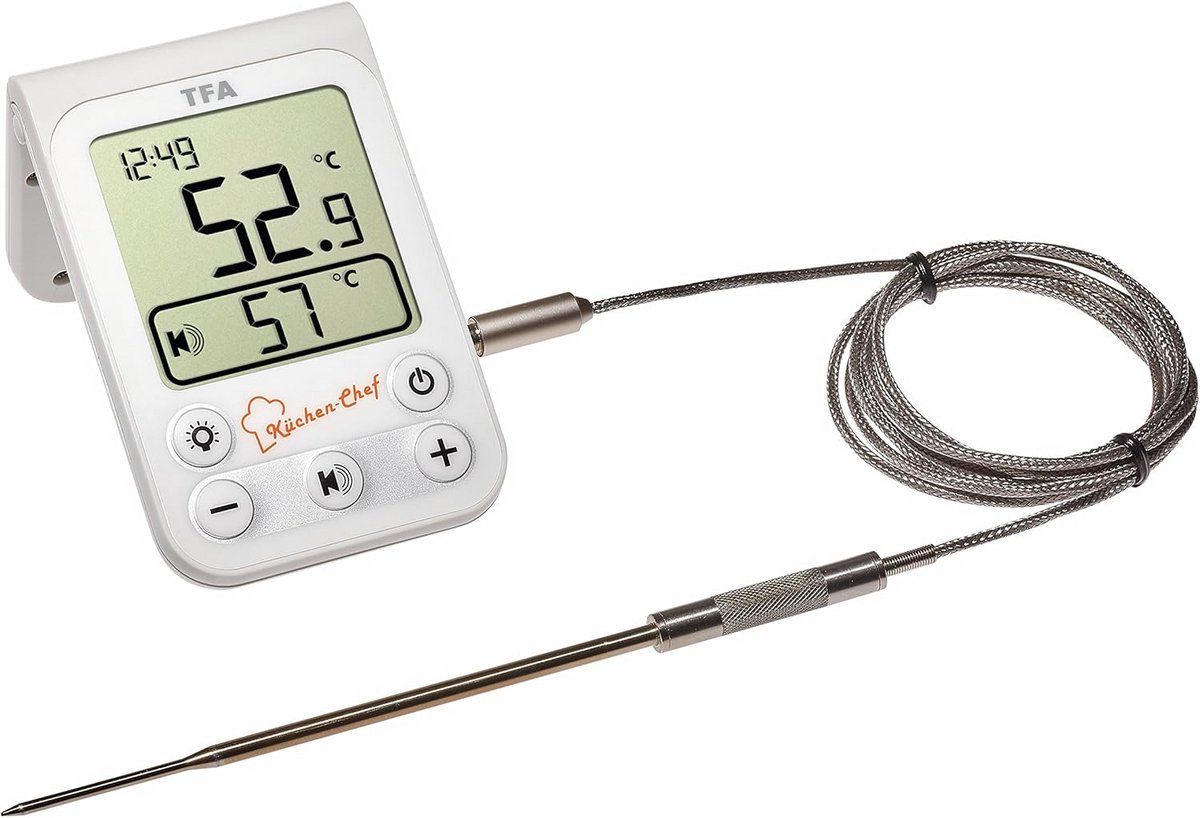 Digitale vleesthermometer met kernvoeler en verlicht display voor oven en grill