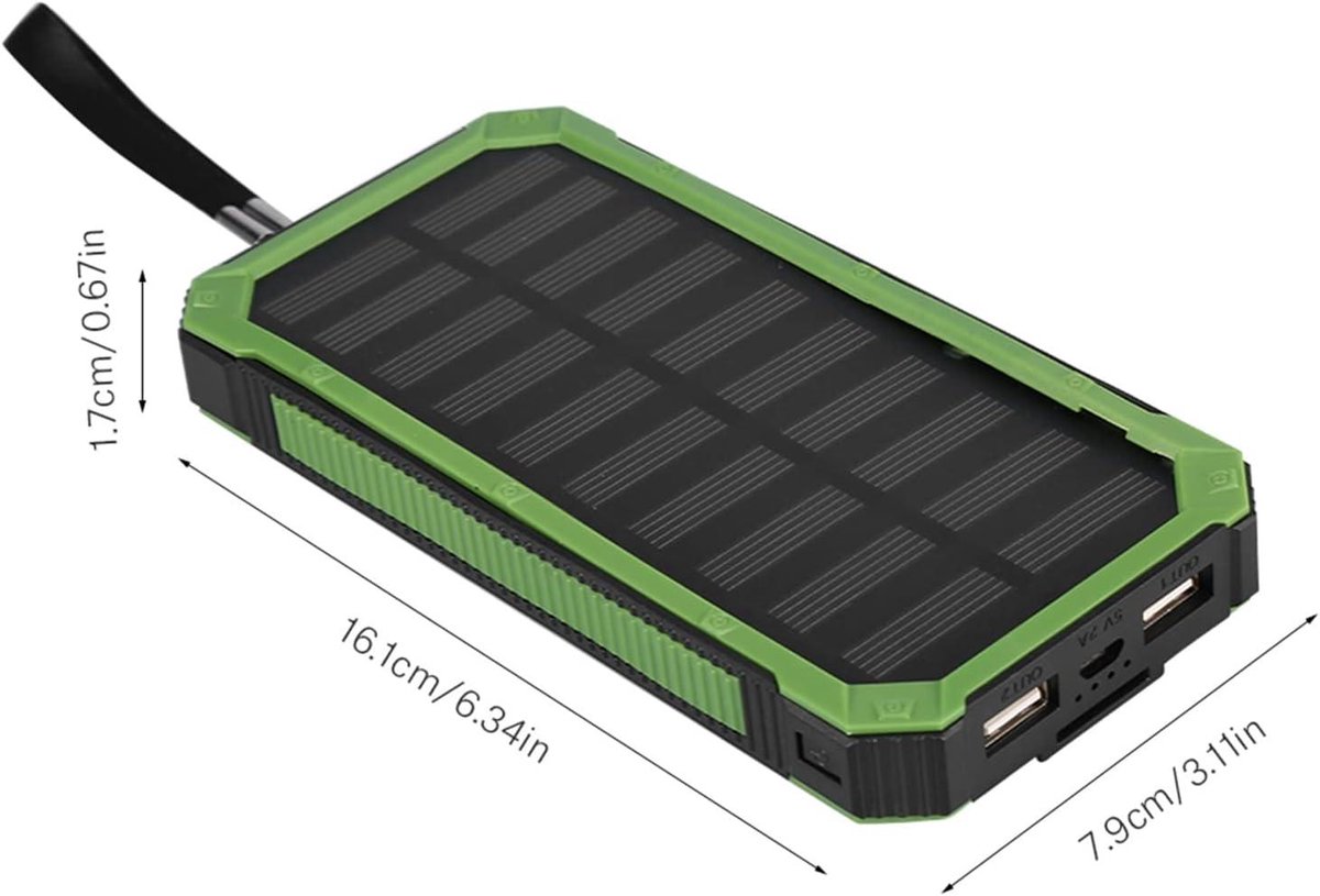 Draagbare Zonne-energie Oplader Powerbank 20000mAh Grote Capaciteit Snel Opladend Batterijpakket voor Thuis, Reizen en Kamperen - DIY-set Dual USB Mobiele Zonne-energiebankbehuizing - Groenteprint – foto 5