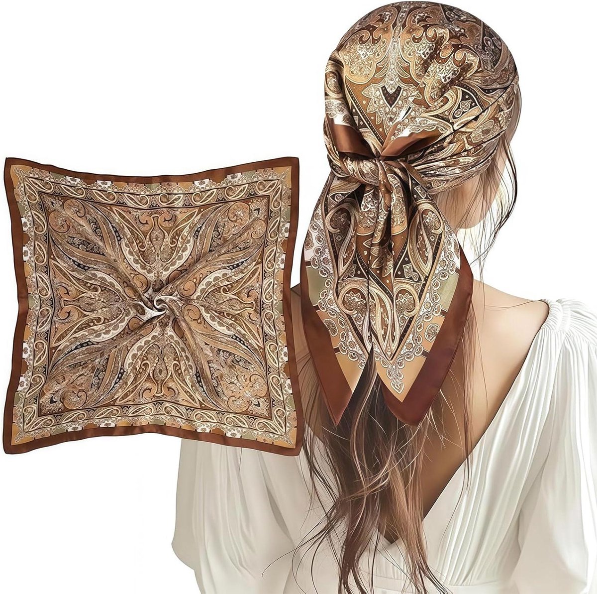 Dameshoofddoek van satijn voor haarbandana en haarwikkel 70 x 70 cm
