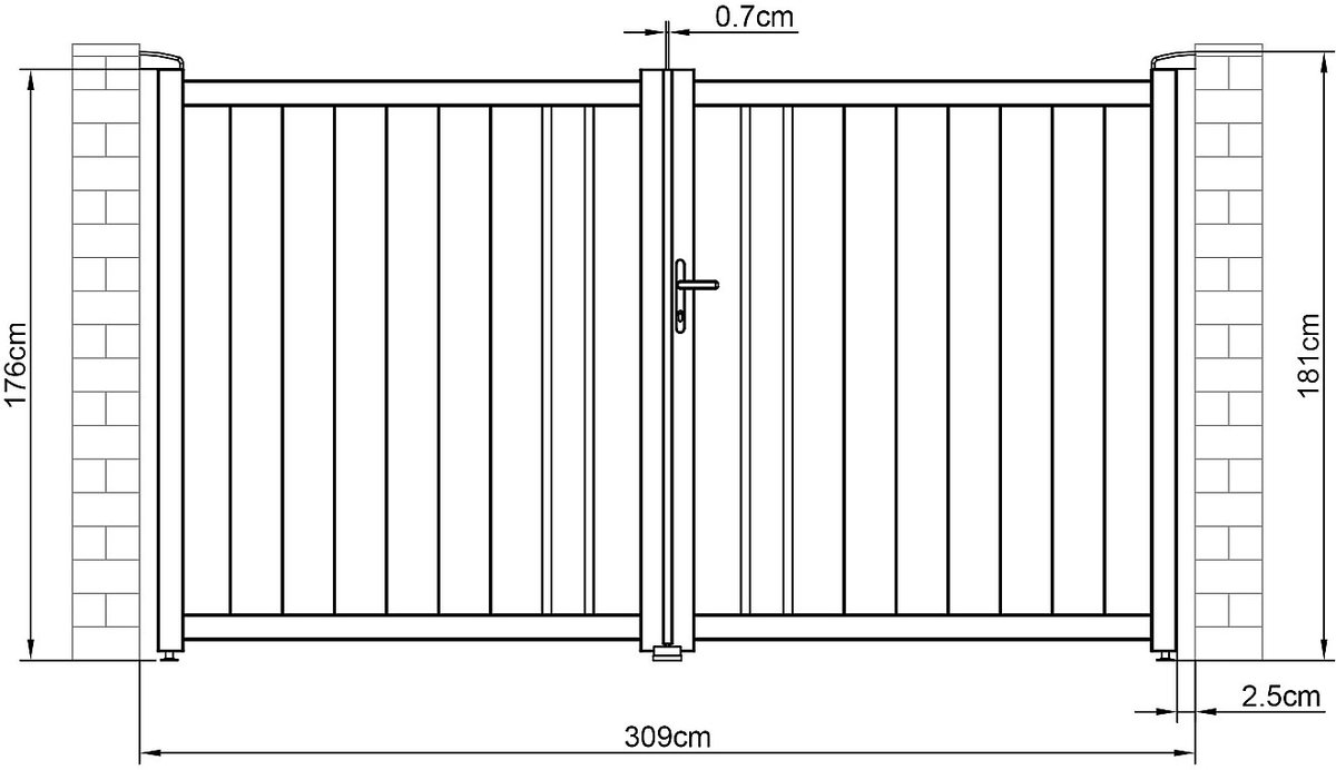 Vente-unique Halfopen draaipoort van aluminium L309 x H180 cm antraciet - TOROMA