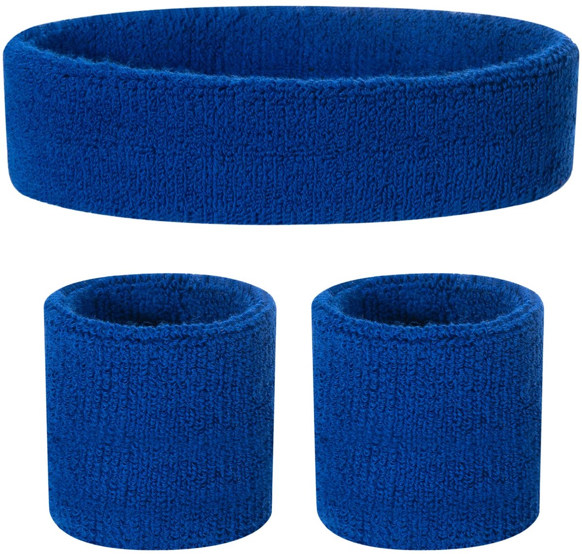 Zweetbandjes set - 3-delig - Sweatbands - Sportbandjes - 1x Hoofdband 2x polsbandjes - Headband - Wristbands - Badstof - Donkerblauw - Jonyx