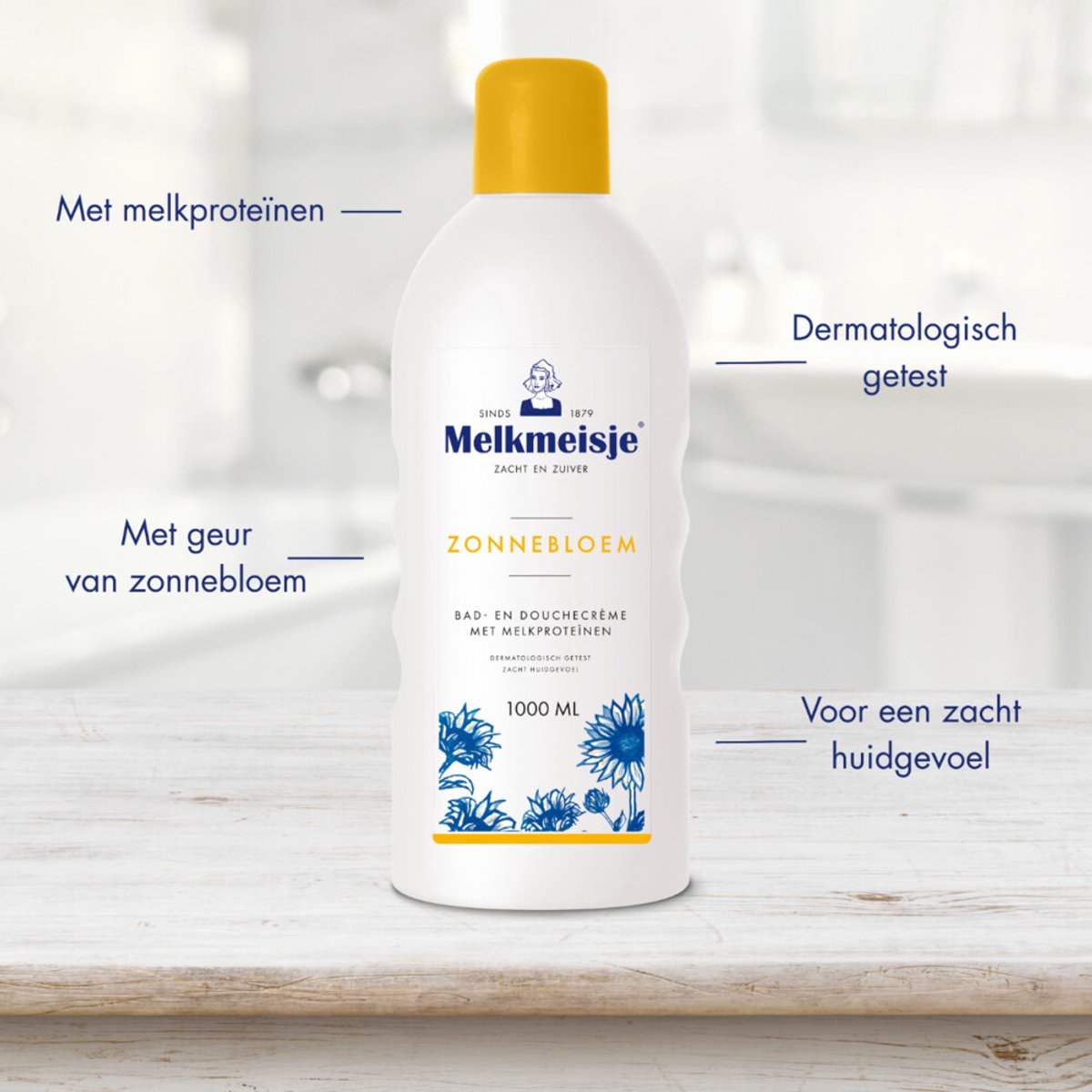 Melkmeisje Bad en Douche Crème Zonnebloem - 4 x 1000 ml - Voordeelverpakking