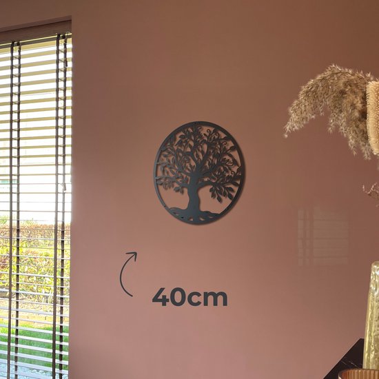 Lifestaal® - Décoration murale industrielle - Arbre de vie - Décoration de salon - Métal - 40x40cm - avec système de suspension - noir