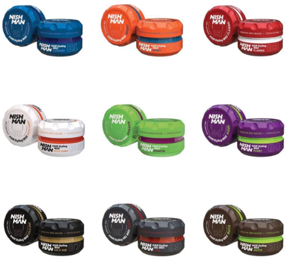 NISHMAN Hair Styling Wax 9 Pack – Mix van 9 Soorten Mannen Wax