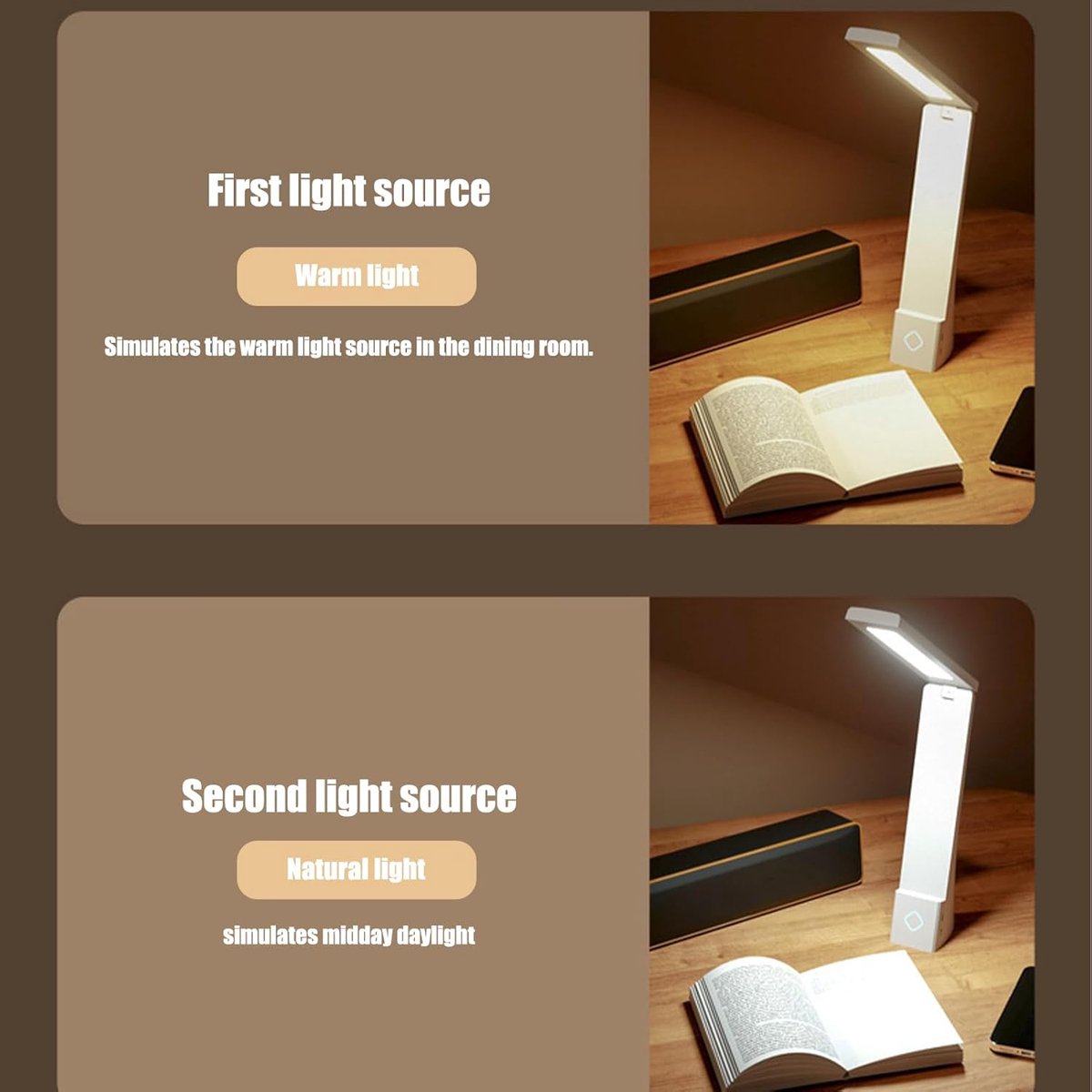 Oplaadbare Bureau Lamp - LED Leeslamp met Oogbescherming - Aanraak Dimmen voor Studie en Slaapkamer - Opvouwbare Lezen en Schrijven Lamp - Opvouwbaar en Draagbaar - Wit Kleur — cadeau in Gadgets - foto 5