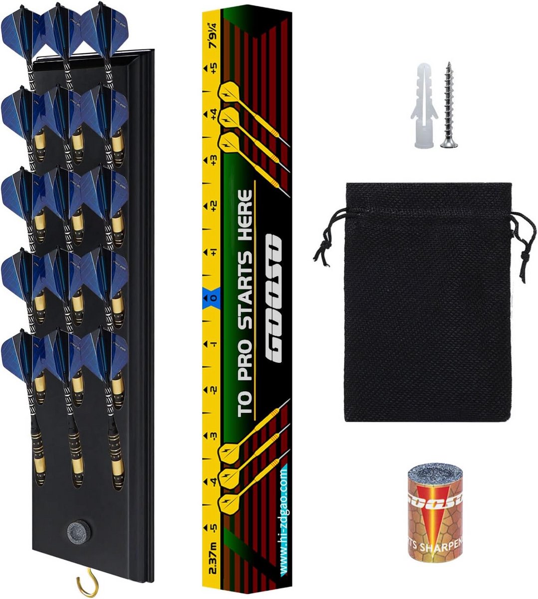 Muurbeugel Dartpijlhouderset met 15 Stuks Stalen en Softtip Darts | Inclusief Werplijn en Accessoires