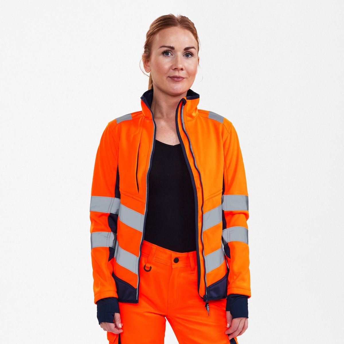 Engel Safety softshell jack voor dames 1156-237 - Hi-vis Orange / Blue Ink - XL