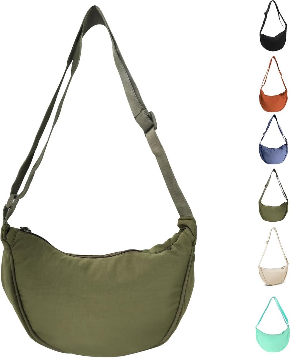 Nylon Halve Maan Schoudertas Dames Crossbody Hobo Tas met Verstelbare Riem