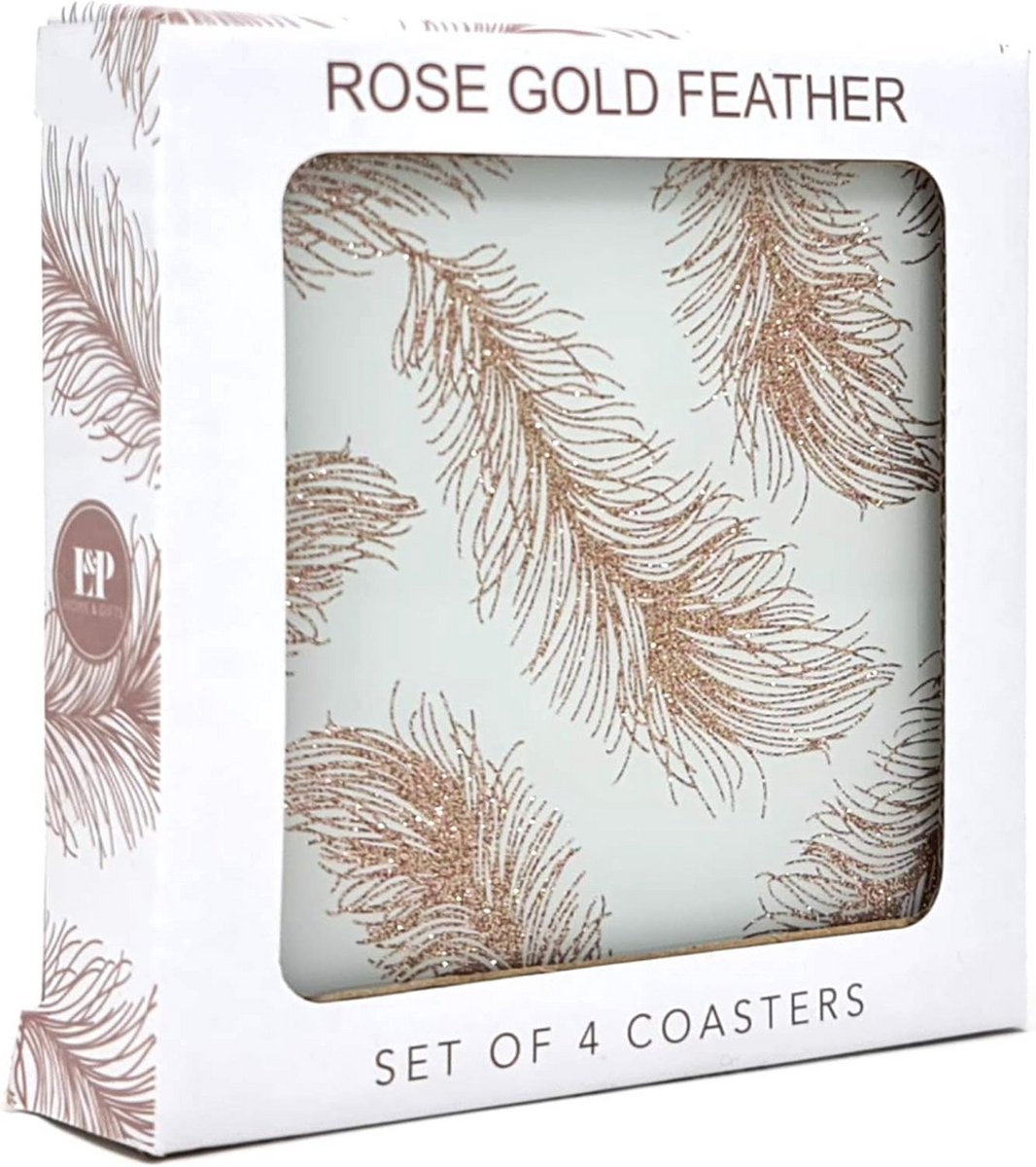 Set van 4 Glazen Onderzetters Goud Roze met Glitter voor Tafel en Glaswerk