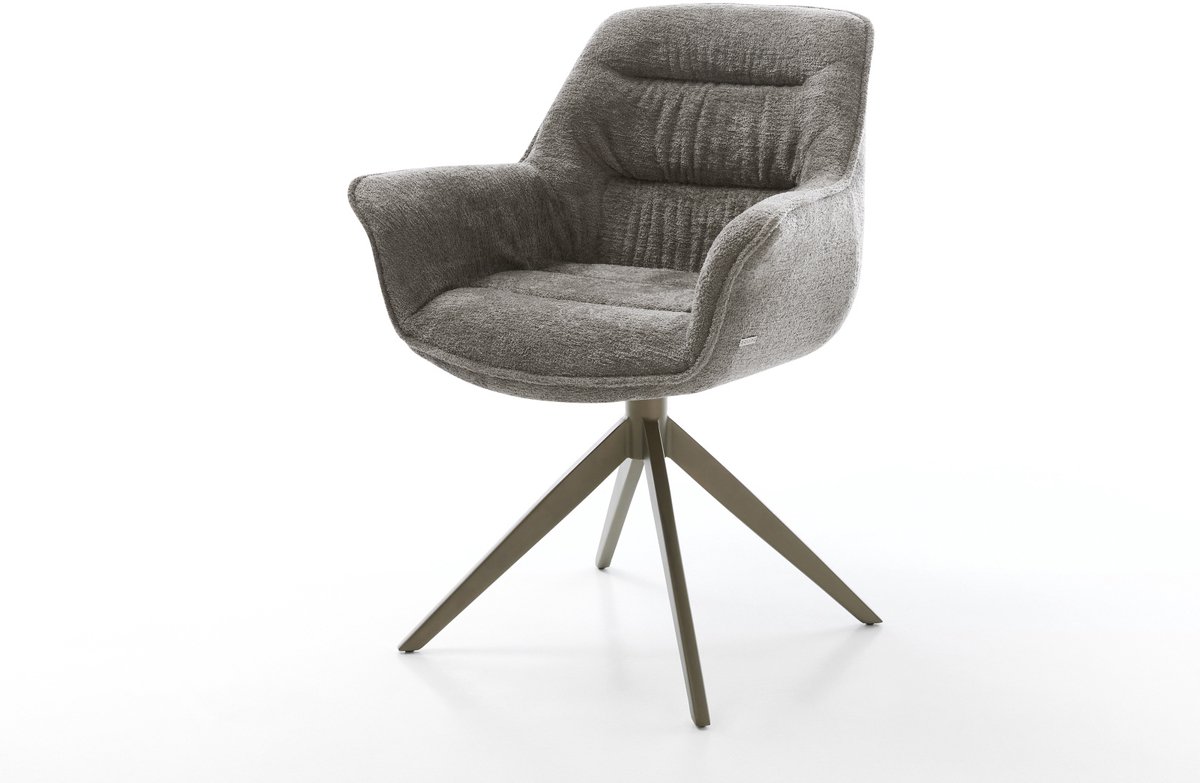 DELIFE Eetkamerstoel Kaira-Flex kruisframe breed afwerking met titanium bouclé zacht mud 360° draaibaar rocker-functie Bruin