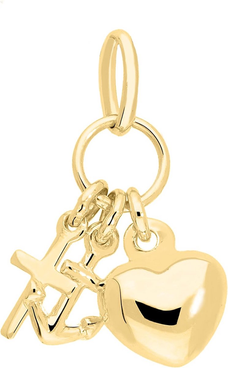 Geelgoud 333 Hanger in Hart, Anker of Kruis Design Zonder Ketting