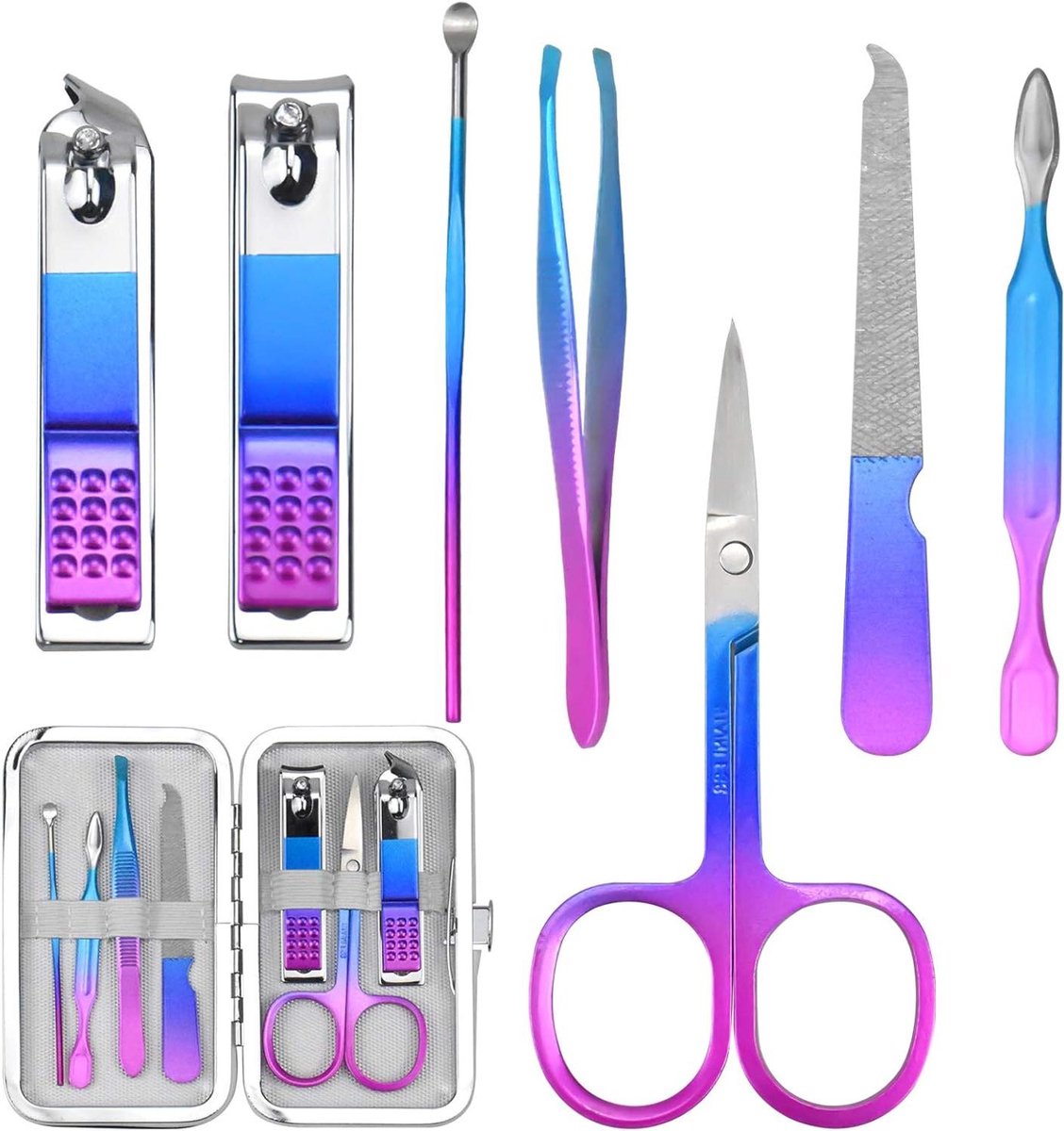 7-delige Manicure- en Pedicureset van roestvrij staal in iriserende kleur