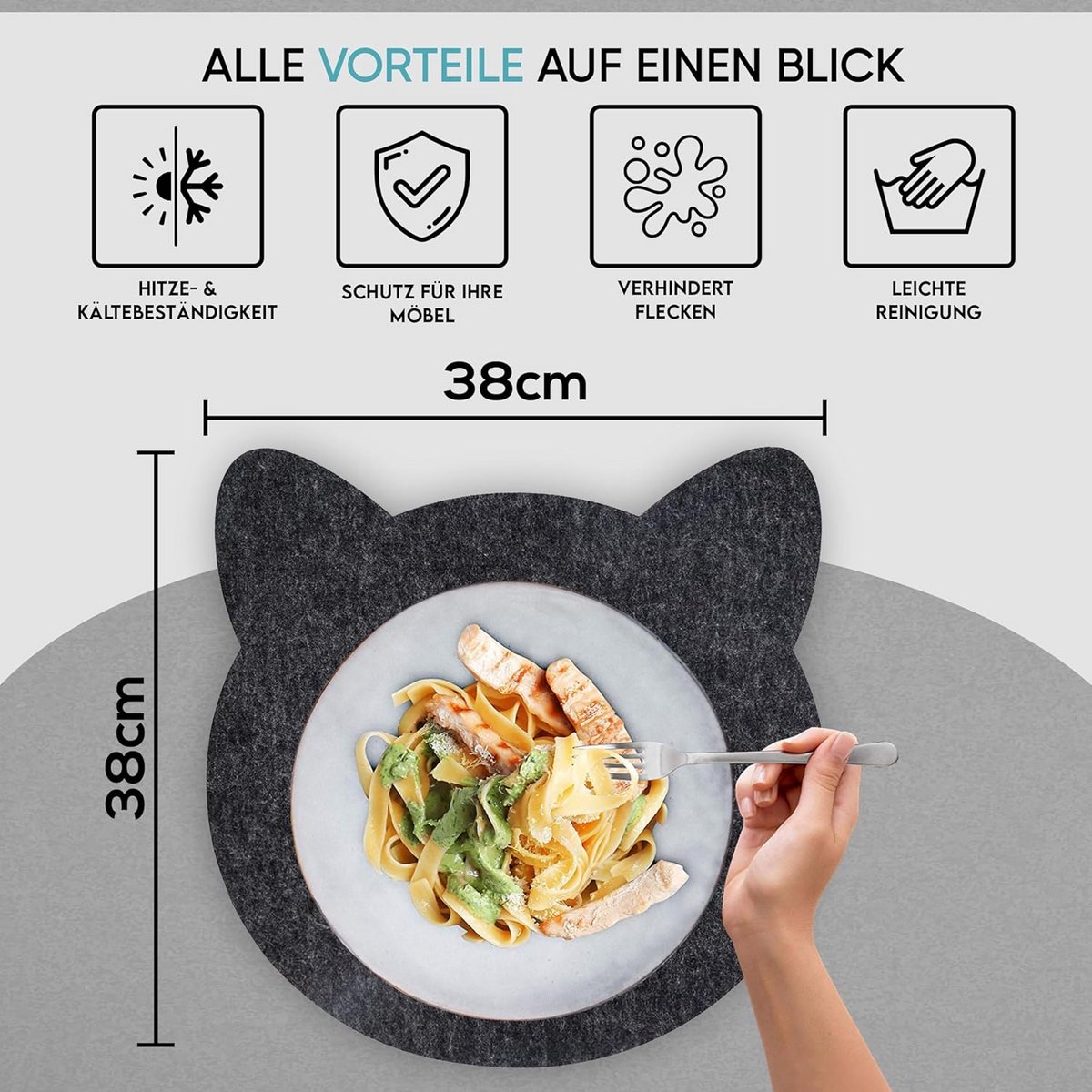 Set van 2 Vilten Placemats voor Kinderen - Afwasbare Tafelonderleggers Kattenvorm (45x25 cm) — cadeau in Wonen & Interieur - foto 3