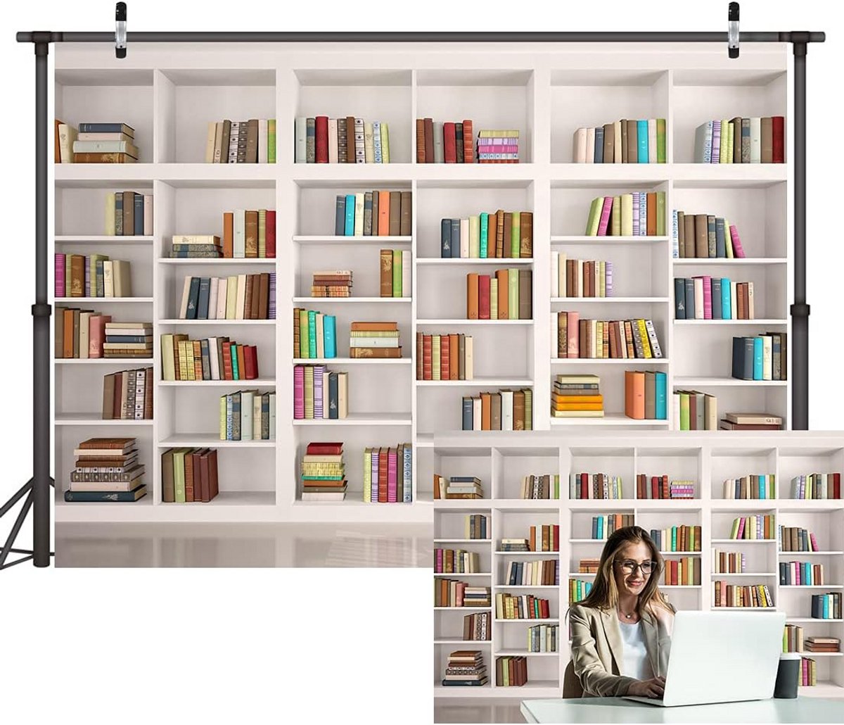 Fotografie Achtergrond Boekenplank Bibliotheek Kamer voor Videocalls en Feesten