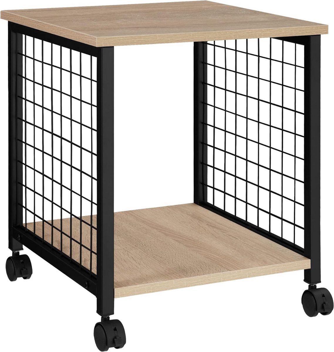 Mobiele bijzettafel met 2 planken en wielen in industrieel design