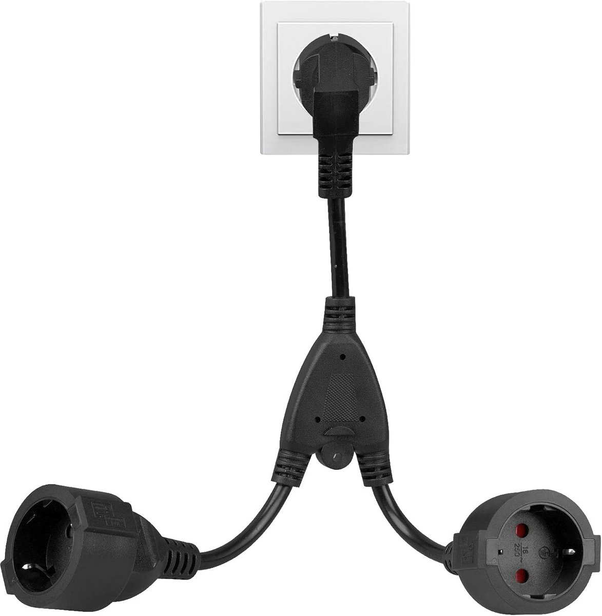Korte Dubbele Stekkeradapter 2-in-1 voor Stopcontact - IP44 Spatwaterdicht
