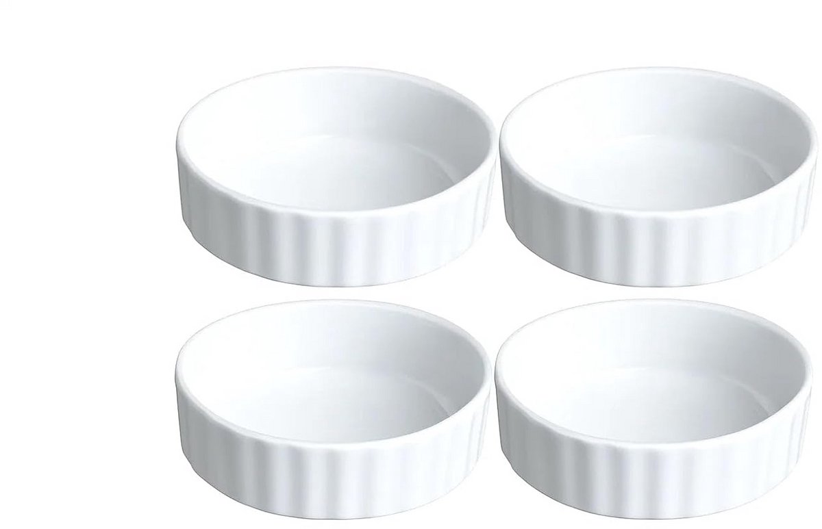 Set van 4 Witte Porseleinen Quichevormen - Hittebestendig Bakvorm