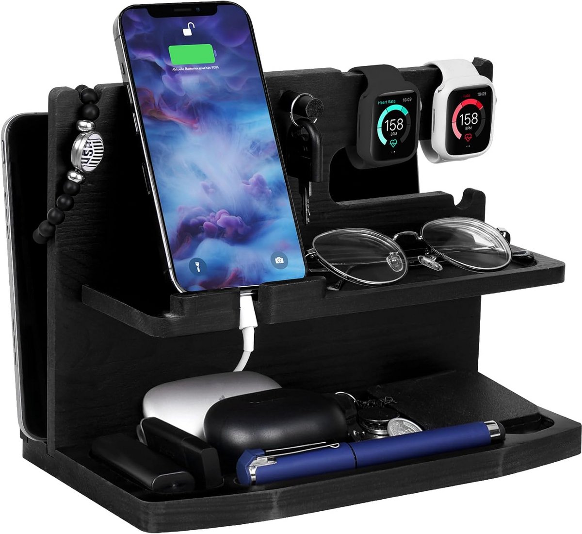 Houten Telefoon Docking Station en Nachtkastje Organisator voor Mannen