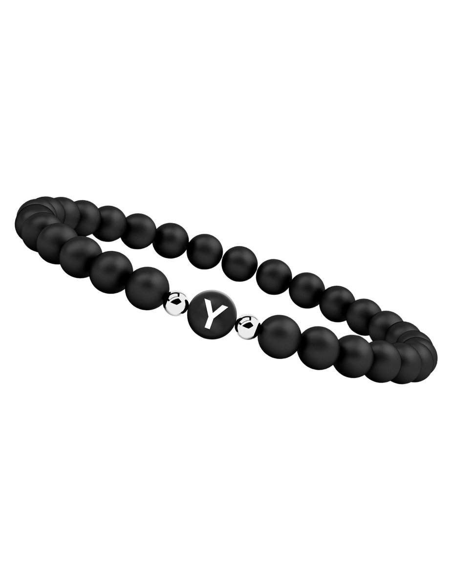 good.designs Parelarmband van agaatstenen met de letter Y