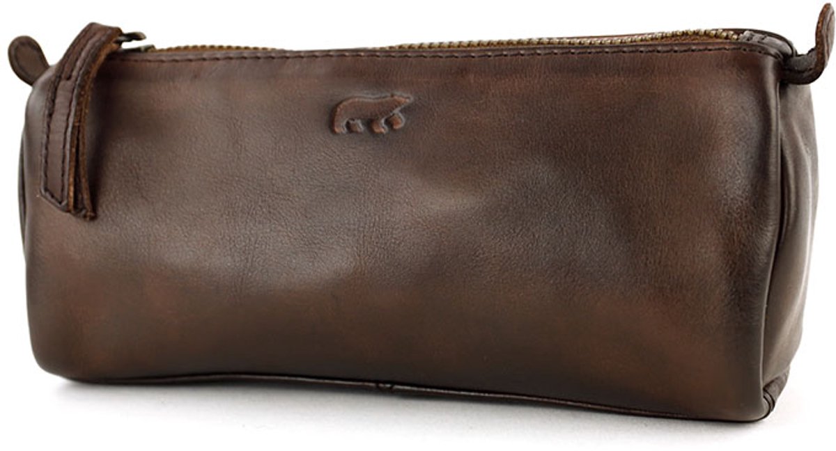 Bear Design Leren Make Up / Pen Etui L Bruin