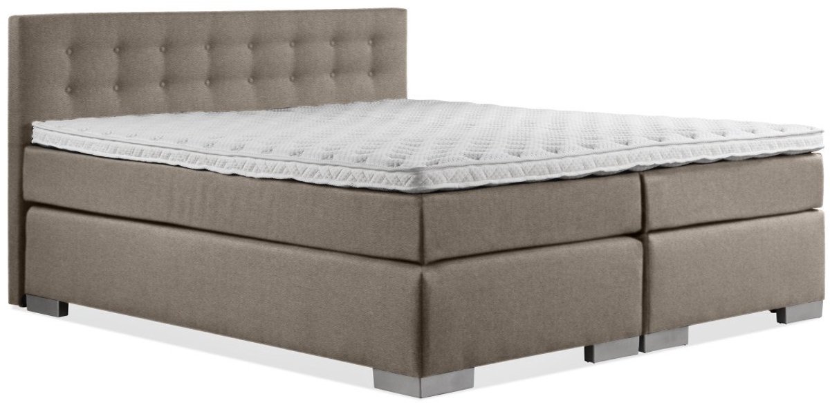 Boxspring Zen - 140x190 - Incl. Geknoopt hoofdbord - Taupe lederlook