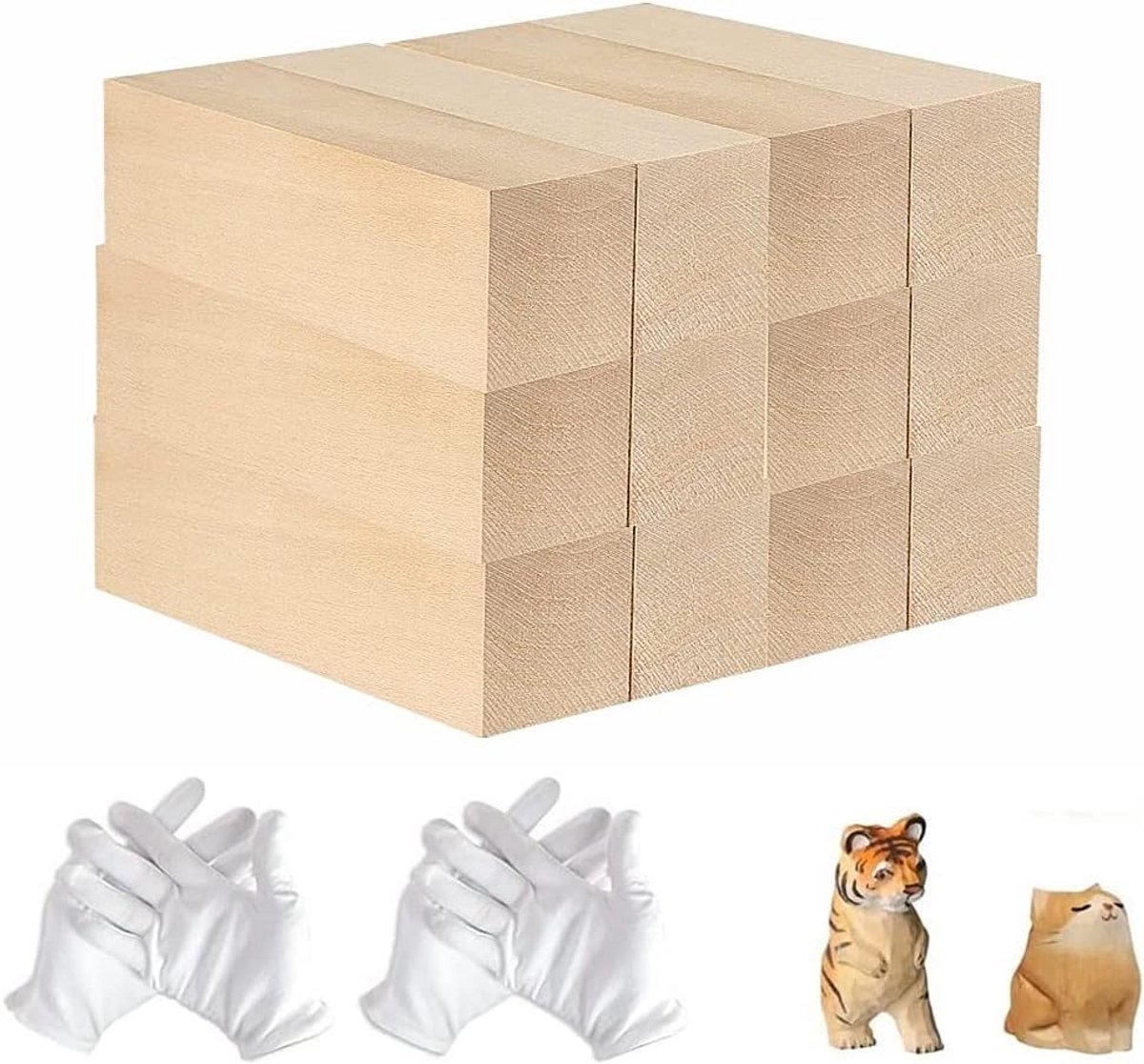 Set van 12 Lindehouten Blokken voor Houtsnijden voor Beginners en Kinderen
