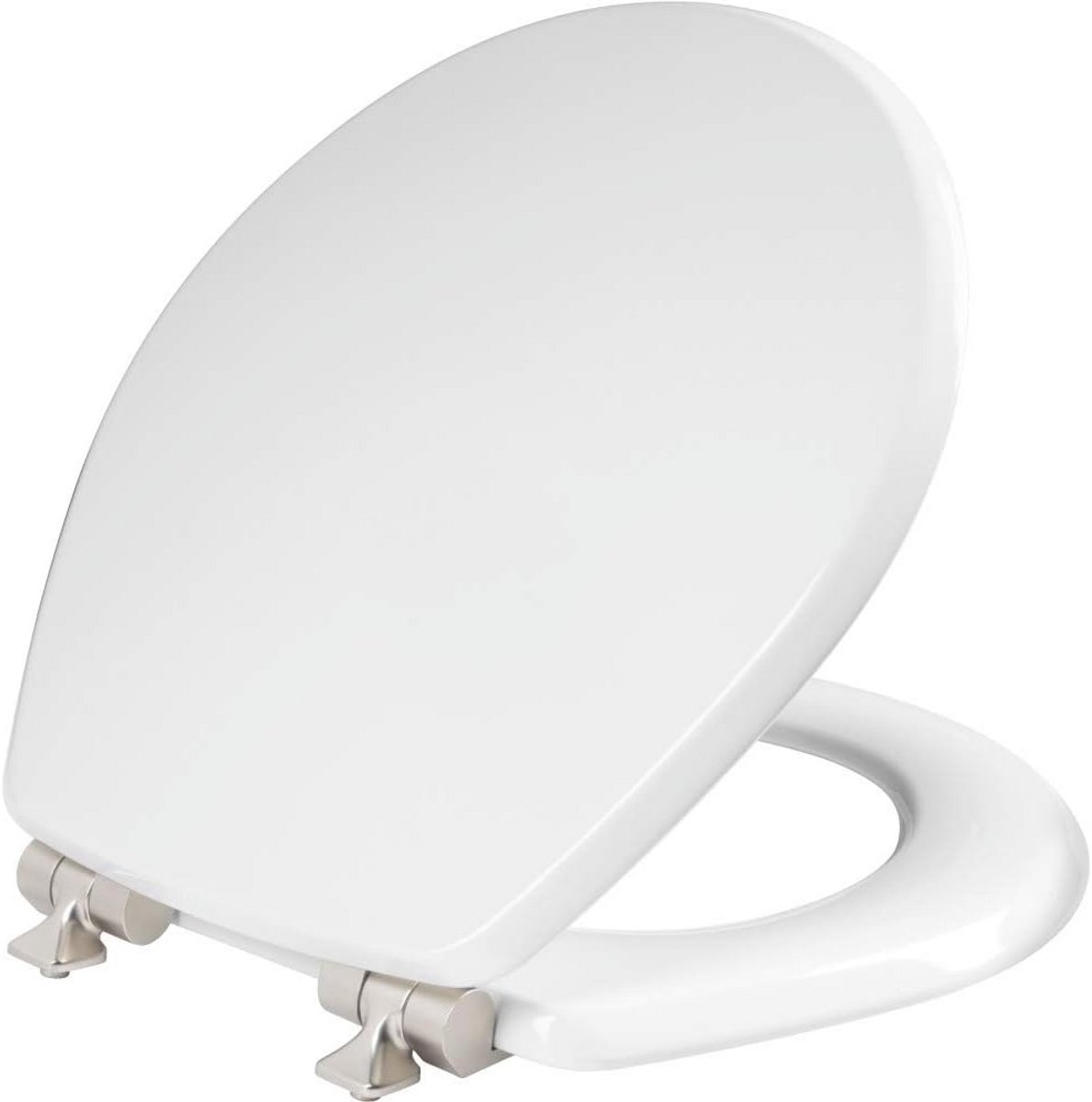 Ronde Houten Toiletbril met Zachtsluiting en Geborsteld Nikkel Scharnieren