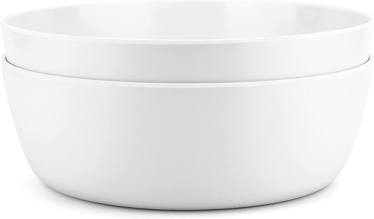 Set van 2 Grote Witte Melamine Meng- en Serveerkommen (28 cm)