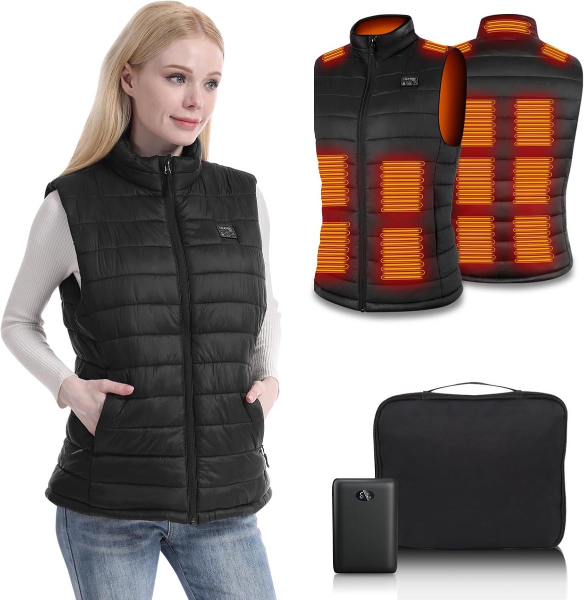 Dames Verwarmd Vest met 15 Warmtezones en 10.000 mAh Accu - Waterafstotend