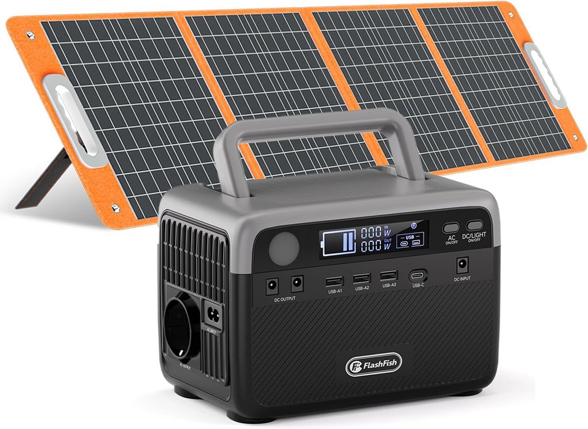 Draagbare Power Station 230Wh met 100W Zonnepaneel voor Camping en Noodstroom