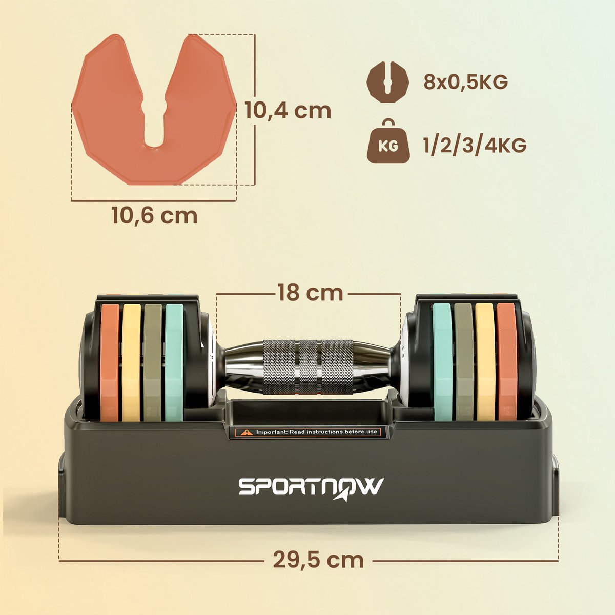 Sportnow Dumbbell Set-Gesmeed staal-28L x 10,6B x 10,4H cm-Veelkleurig – foto 5