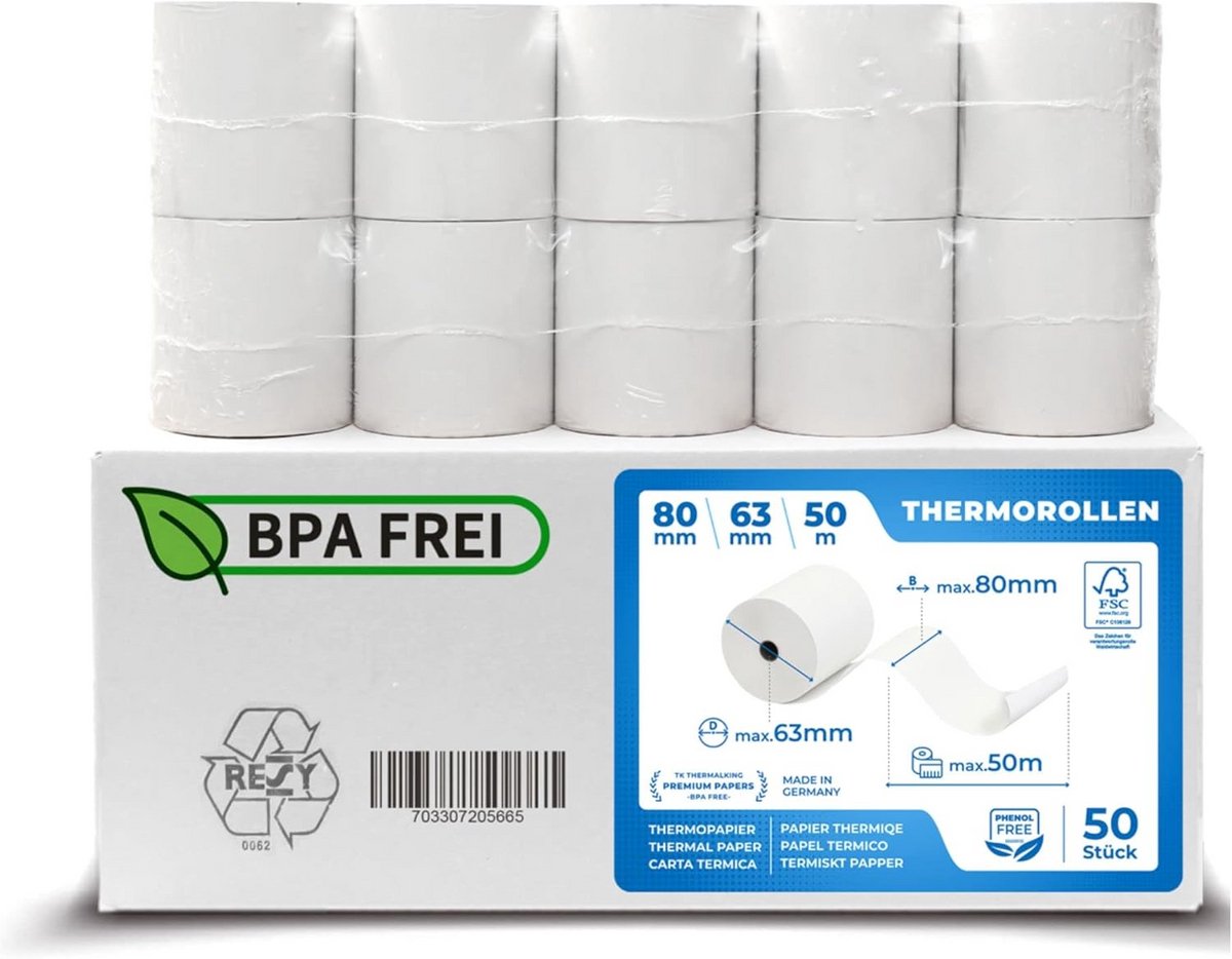 Thermisch Printerpapier Rollen 80x63mm voor Kassabonmachines en Ticketprinters