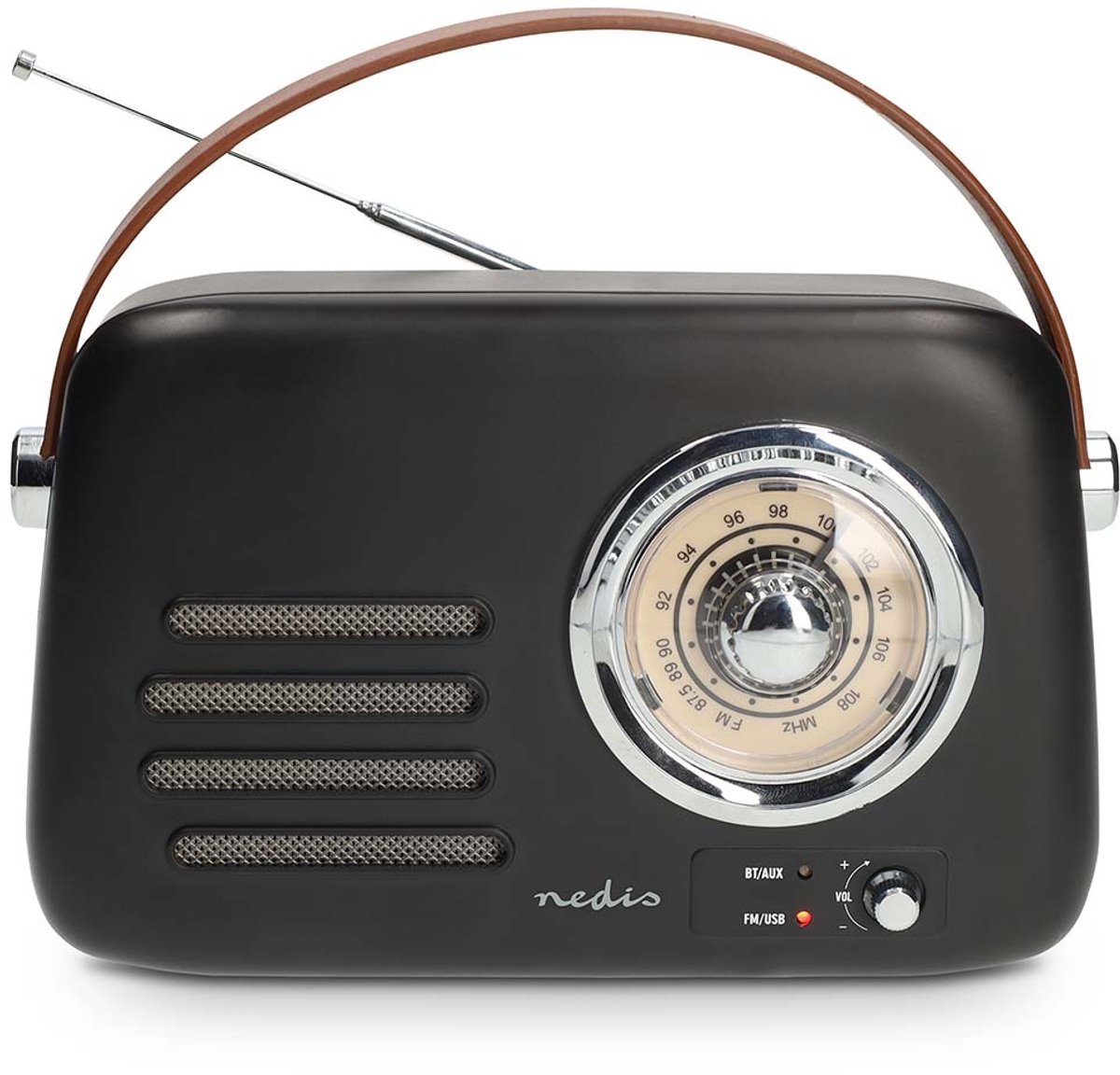 Nedis Draagbare Retro Radio - Bluetooth / FM - Subwoofer - Analoog - Zwart