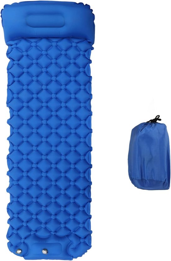 Opblaasbaar Slaapmatje - Kampeer Mat - Buiten Slapen - Snel Opblaasbaar - 195x61cm - Donker Blauw — afbeelding 4
