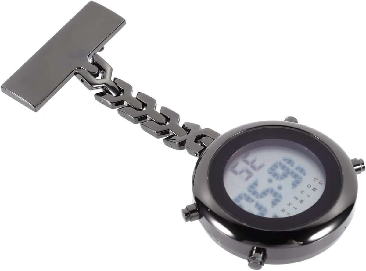 Digitale Zuster Horloge - Zakhorloge Fob - Medisch Personeel - Met Veiligheidsspeld - 9.5 x 4 cm - Zwart