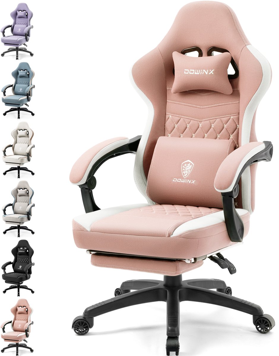 Dowinx Gamingstoel met Pocketvering - Ergonomische Racing Gamestoel met Massagefunctie en Voetensteun - Belastbaar tot 150 kg - Roze