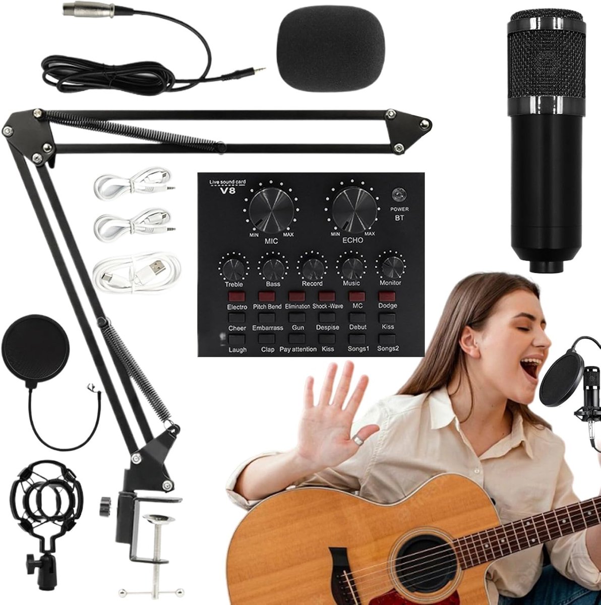 Streaming Microfoon Set - Opname Studio - Live Content Maken - Volledig Verstelbaar - 124 kg Pakket - Zwart