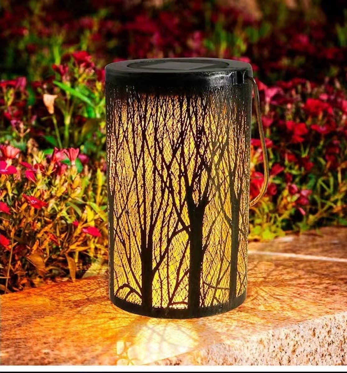 Bos, 18*10cm-Zonne-energie Hanglamp Buiten - Waterdichte LED Tuinlamp - Metaal - Voor Tuin