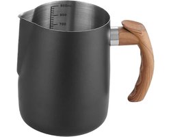 Melkschuim Werper - Schuimkruik Mok - Latte Kunst Maken - Met Geïntegreerde Weegschaal - 2 Stuks Set - Zwart Hout