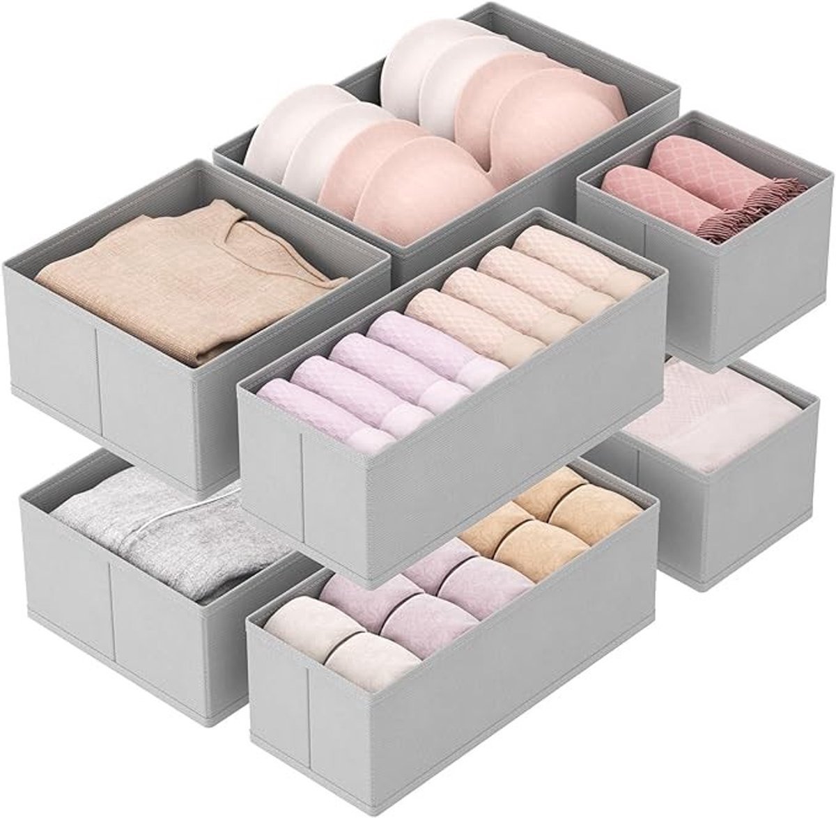 Set van 8 opvouwbare opbergdozen voor ladeorganisatie, grijs
