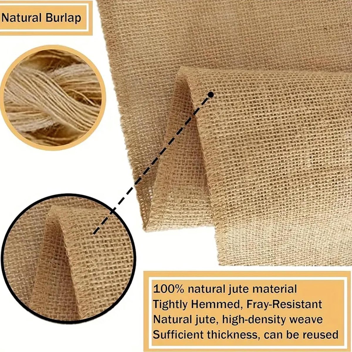 Jute tafelloper - Natuurlijk band - Rustieke decoratie - Per meter leverbaar - 30 cm x 10 m