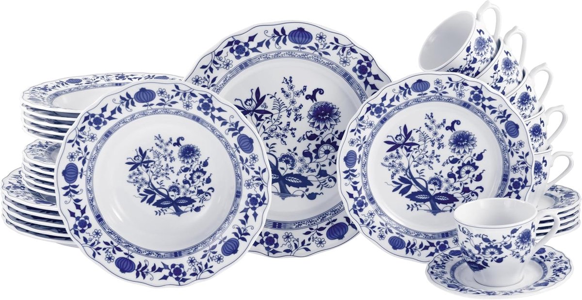 Servies Set - Dinerset Combiservies - Feestelijke Tafel - 30 Delig - 6 Persoons - Witblauw