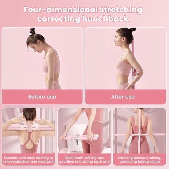 Houdingscorrectie Stok - Rug Strekker Staaf - Yoga Pilates Training - Draaibaar Telescopisch - 76 cm Lengte - Roze — afbeelding 5