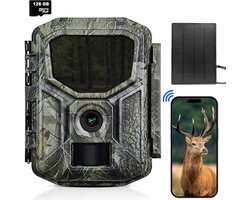 Siltcon® Wildcamera met Zonnepaneel & Oplaadbaar - 8K Ultra HD & 64MP - Wildcamera met Nachtzicht en WiFi - Bluetooth - Camera Buiten - Nachtcamera - No-Glow - 128GB SD - Tripod - 7800 mAh batterij - 2026 Model
