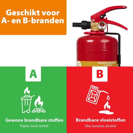 Smartwares 10.014.97 - Brandblusser Schuim 2L - Incl ophangbeugel - Brandklasse AB - BSI Gecertificeerd